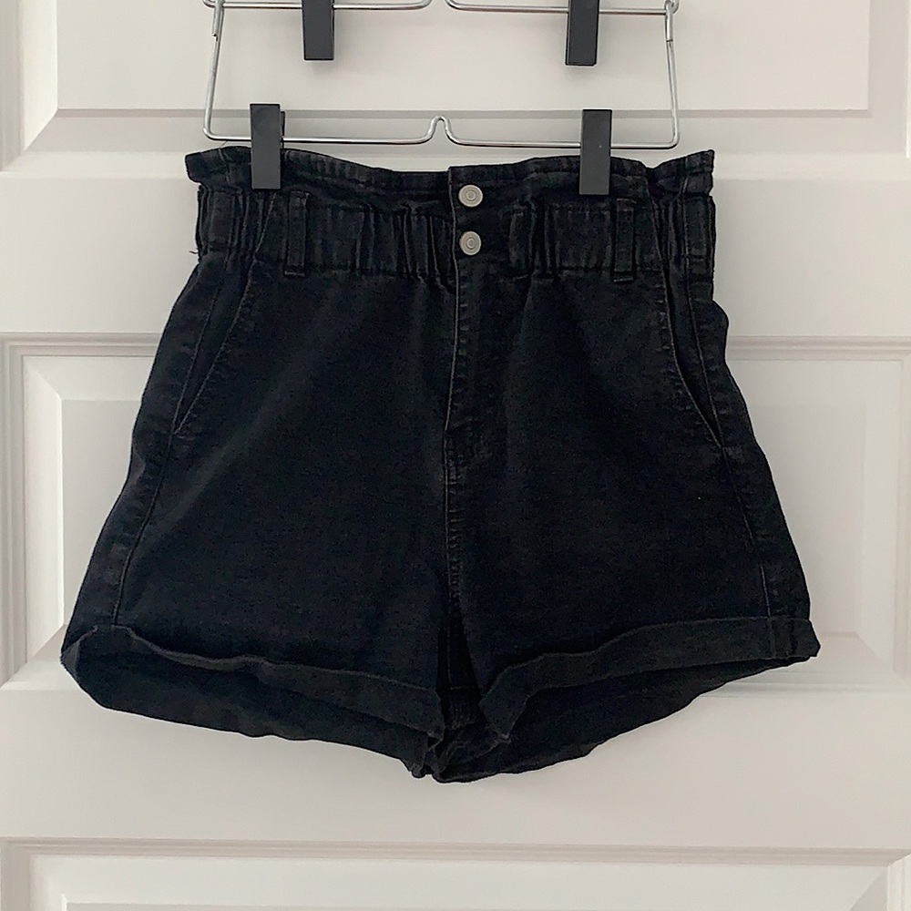 Black Paper-Bag High Waisted Shorts